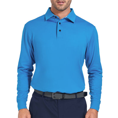 Performance Fit Long Sleeve Golf Shirt Men Navy Blue