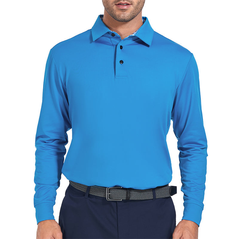 Polo de golf à manches longues Performance Fit pour homme, couleur beige 