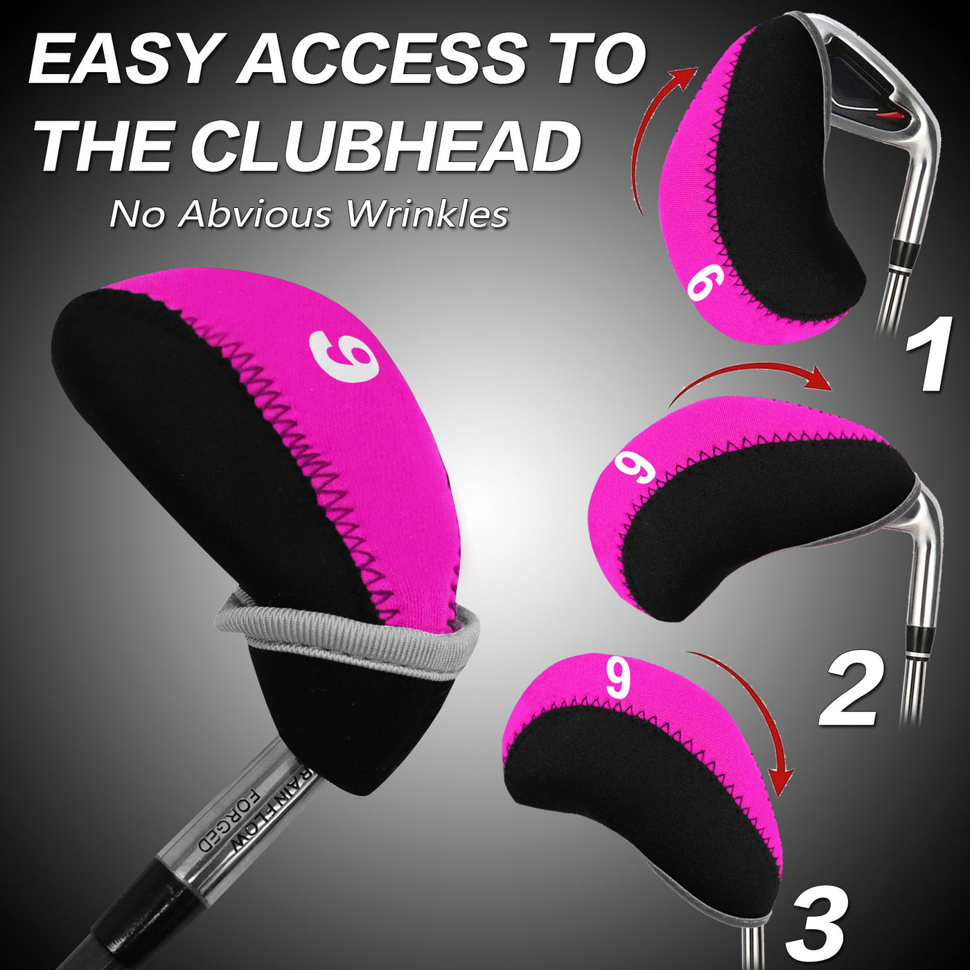 Golf Iron Covers Set Neoprene without Window Top 10 Pack Pink Black