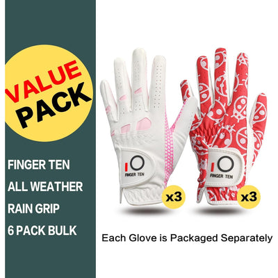 Women's Golf Gloves Extra Grip Red Pink Combo 6 Pack