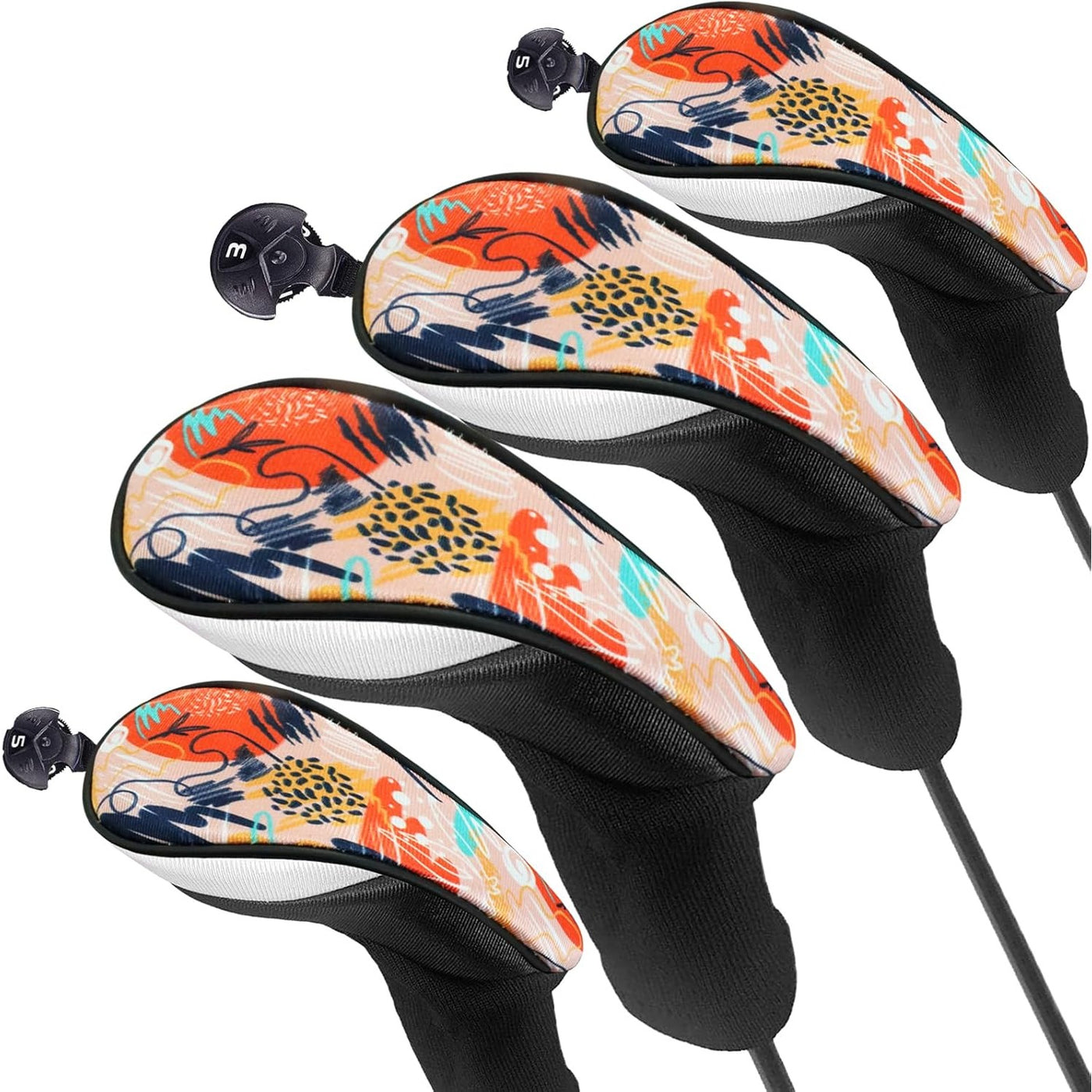 Golf Head Covers Woods Driver Fairway Hybrid Colorful 4 Pack