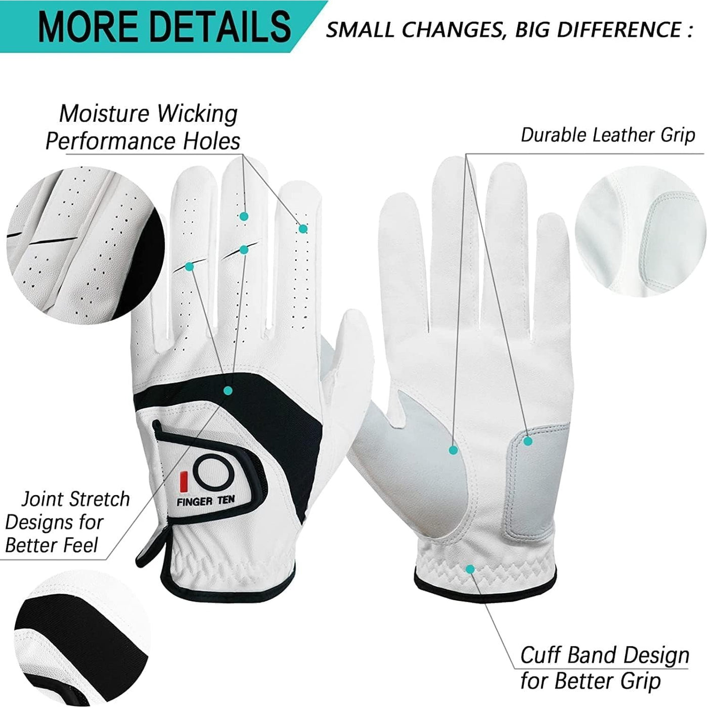 Men's Golf Gloves Leather All Weather Grip 10 Pack with Gift Box