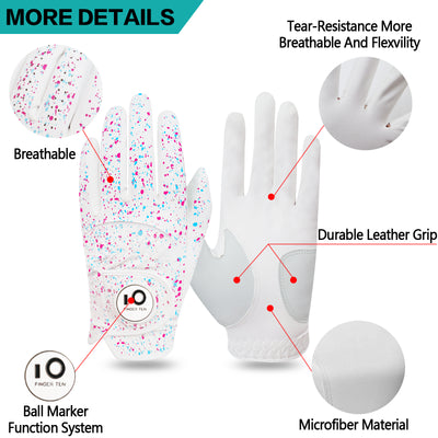 Golf Gloves Men Printed with Ball Marker 2 Pack