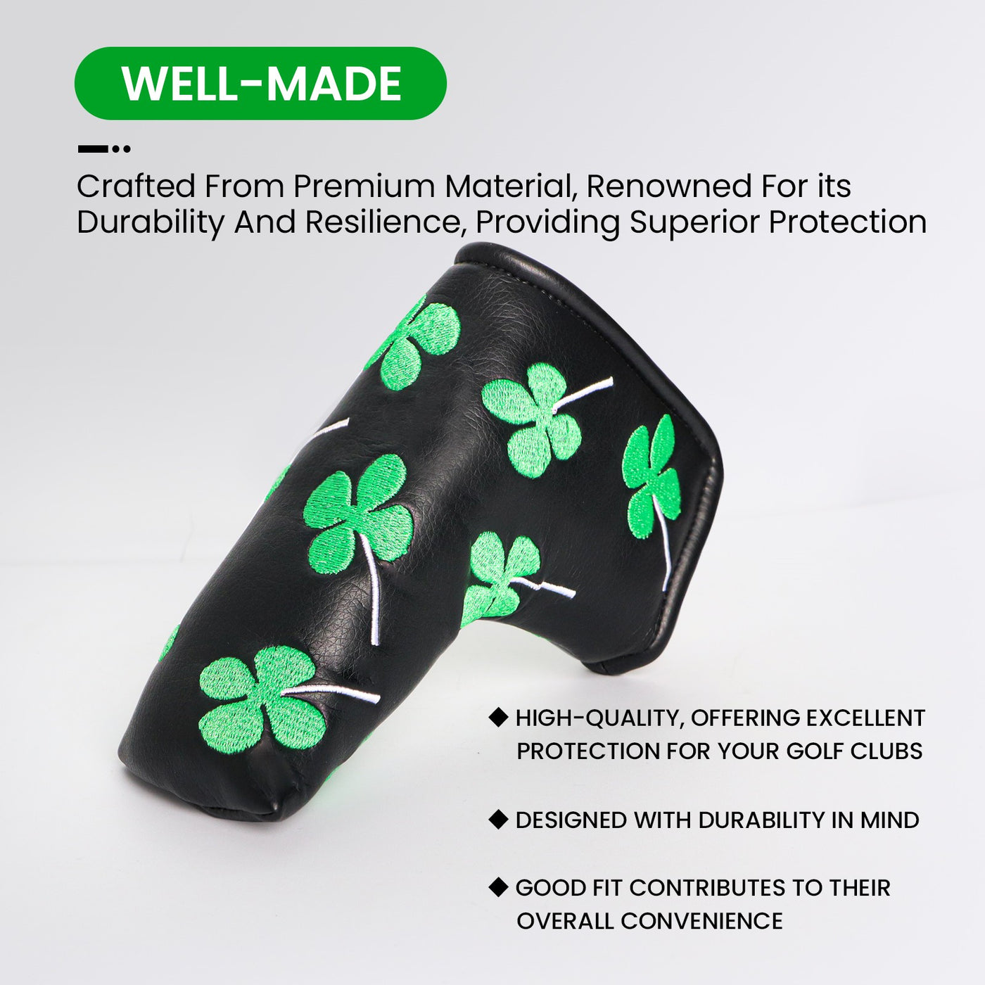 Wasserdichter Schutz Golf Putter Covers Lucky Clover Passend für die meisten Blade Putter 