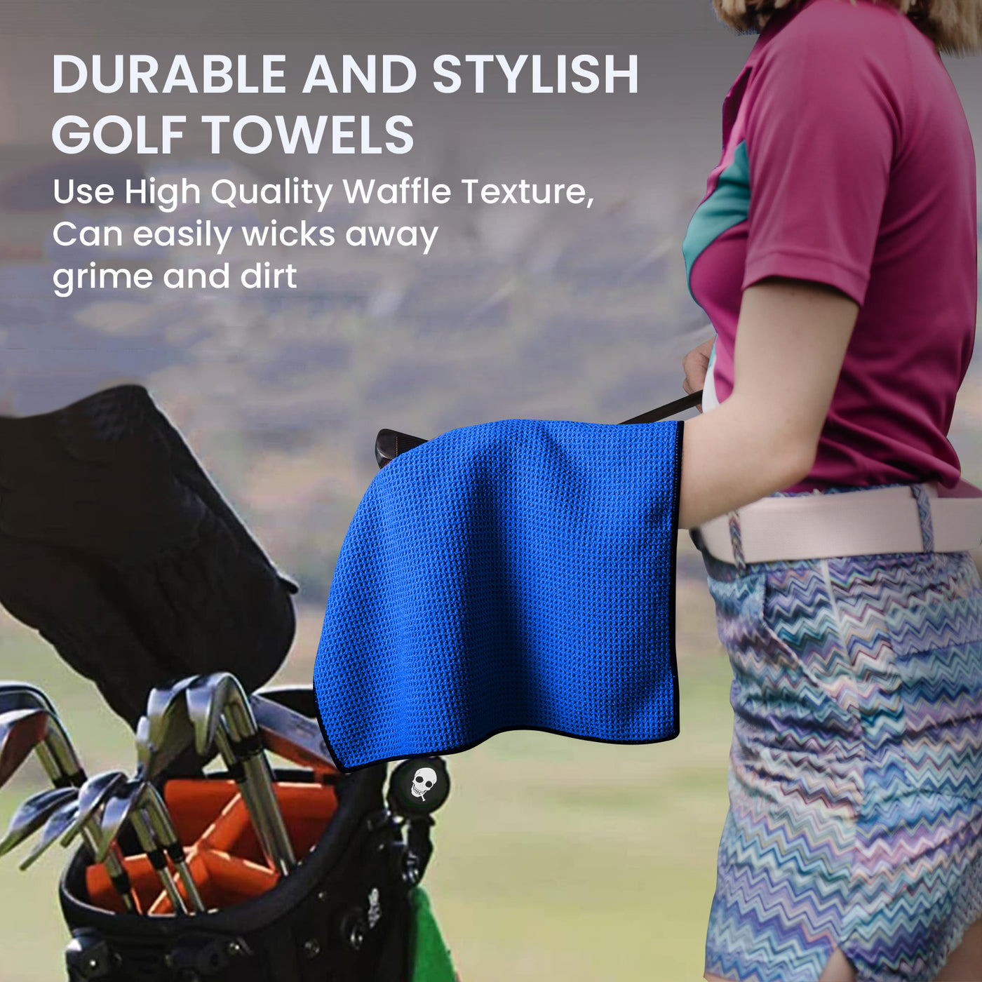 2 Pack Golf Towels with Magnetic Carabiner 16''X16''