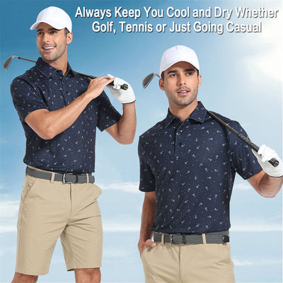 New Print Short Sleeve Golf Shirt Men 3 Pack