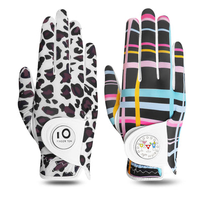 Ladies Golf Gloves Printed Leopard Stripes Colored 2 Pack