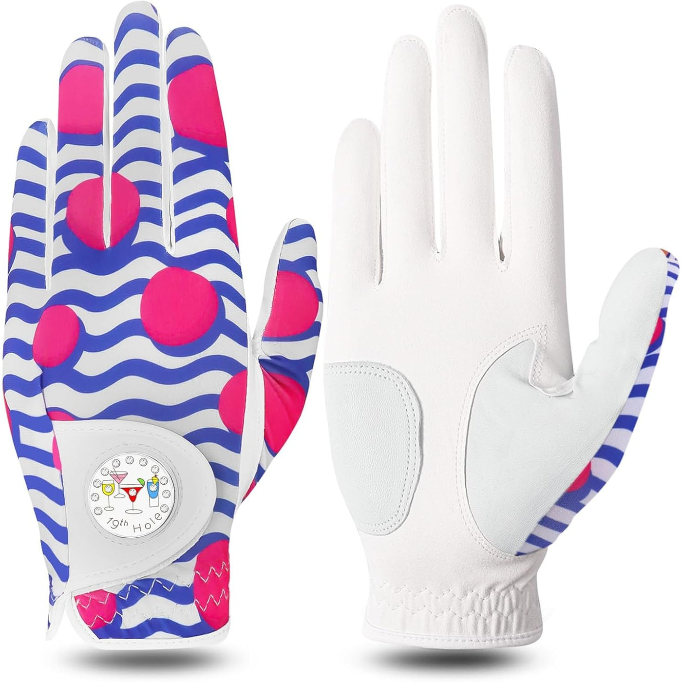 Golf Gloves Women Blue Pink Full Finger Leather 1 Pack