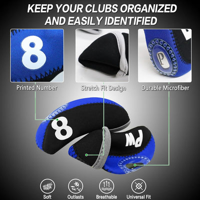 Golf Iron Covers Set Neoprene Club Headcover with Top Window 10 Pack