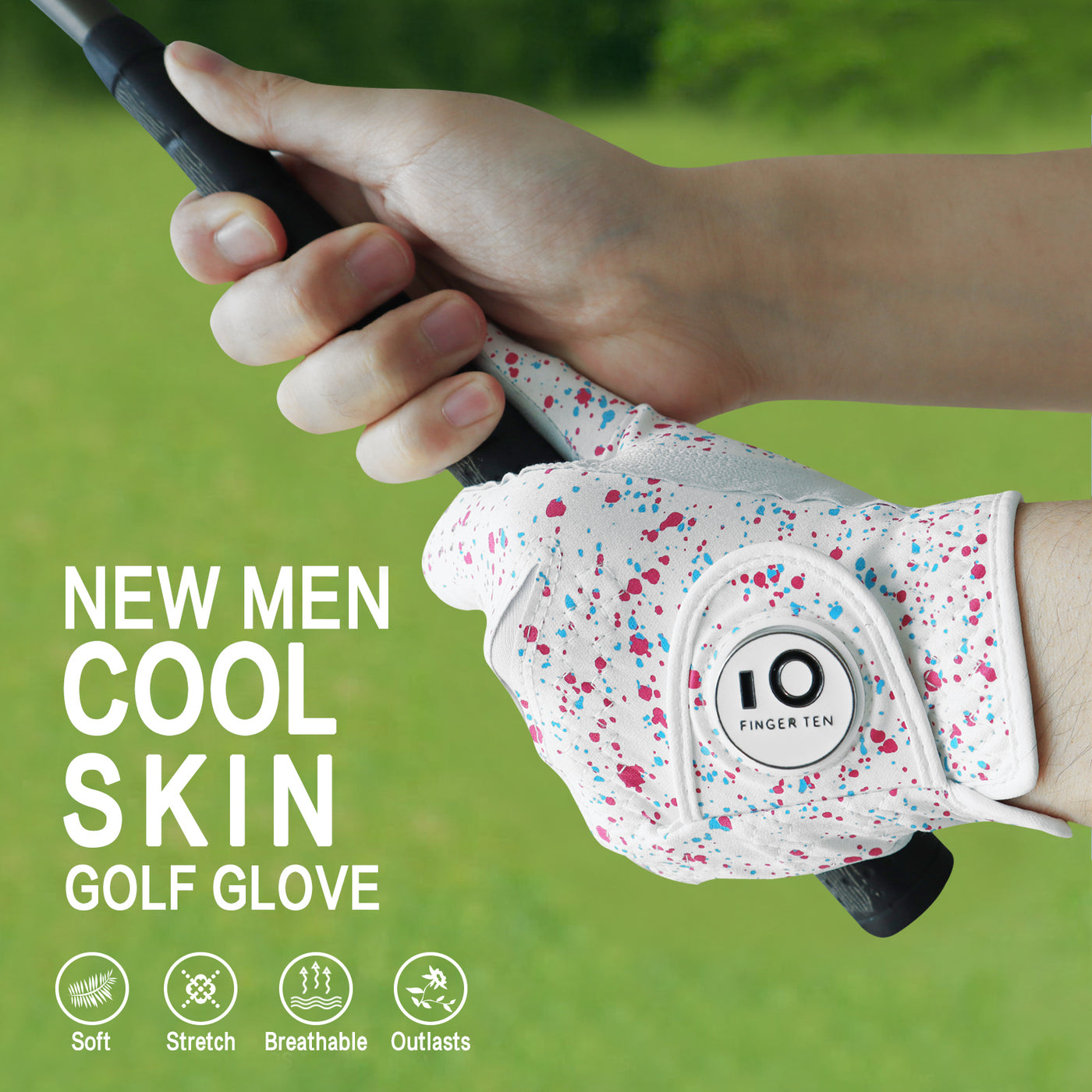 Golf Gloves Men Printed with Ball Marker 2 Pack