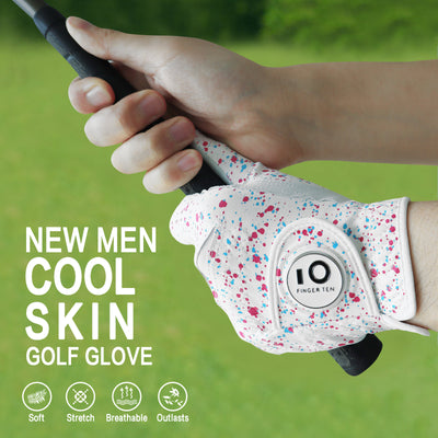 Golf Gloves Men Printed with Ball Marker 2 Pack