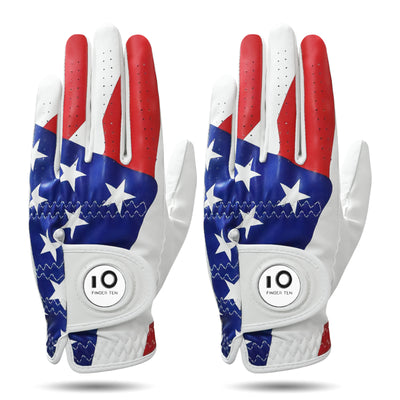 Golf Gloves Men USA Flag Weathersof Grip with Ball Marker 2 Pack