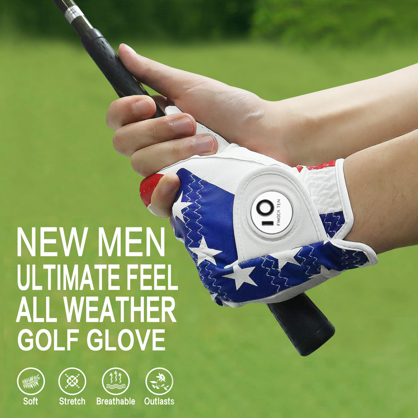 Lot de 2 gants de golf pour homme avec drapeau américain Weathersof Grip et marqueur de balle