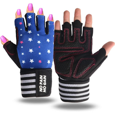 Ladies Weight Lifting Gloves Blue Star Gym Workout Glove with Wrist Support