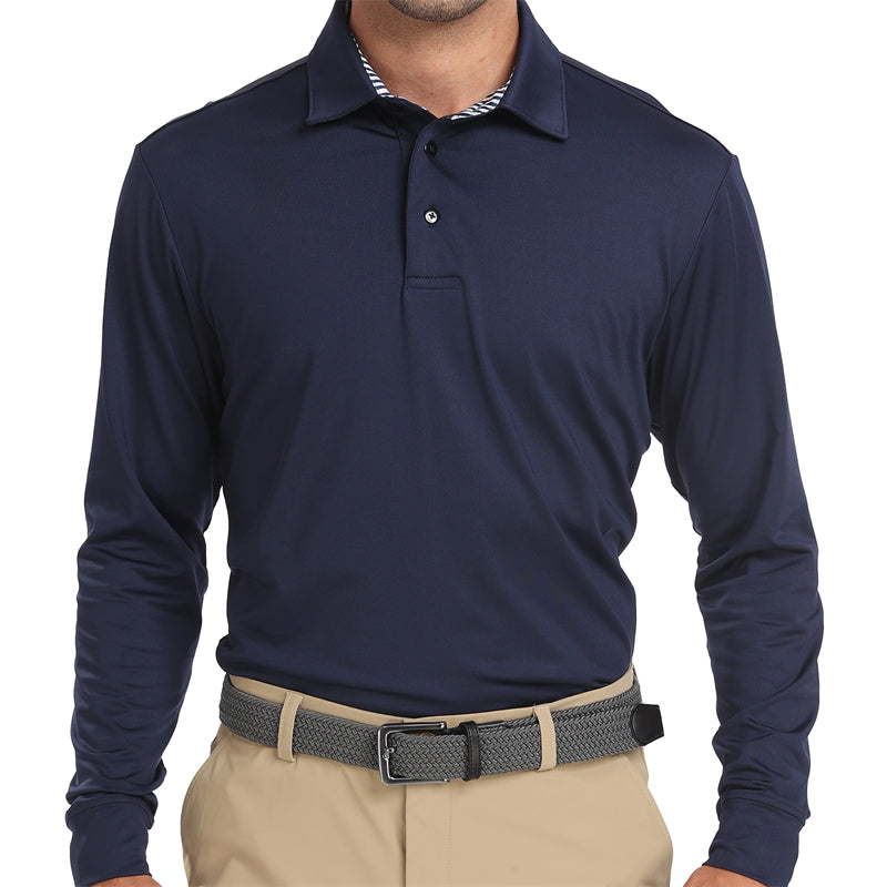 Polo de golf à manches longues Performance Fit pour homme, couleur beige 