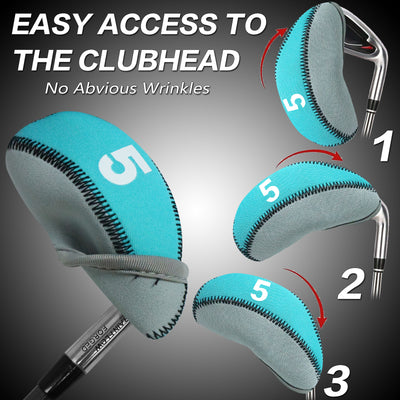 Golf Iron Covers Set Neoprene Club Headcover Blue Grey Value 10 Pack