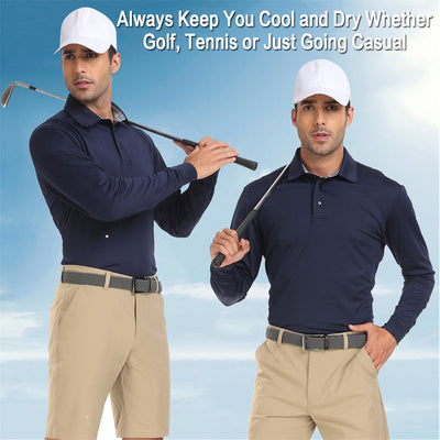 Performance Fit Long Sleeve Golf Shirt Men Tan