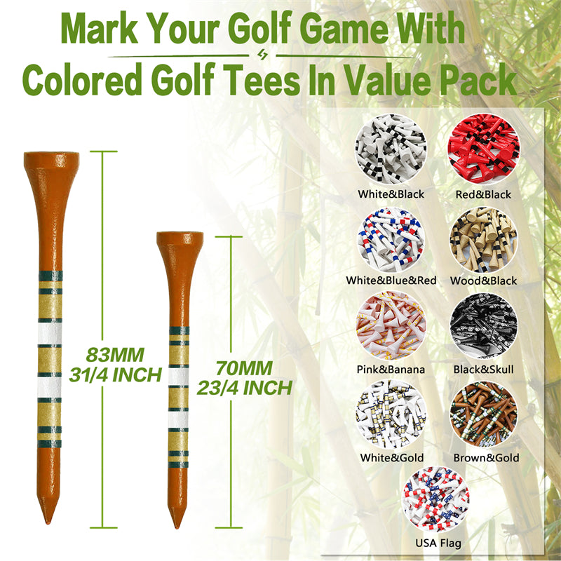 Golf Tees Wood 3 1/4 2 3/4 Inch Wooden Bamboo 50/120 Count