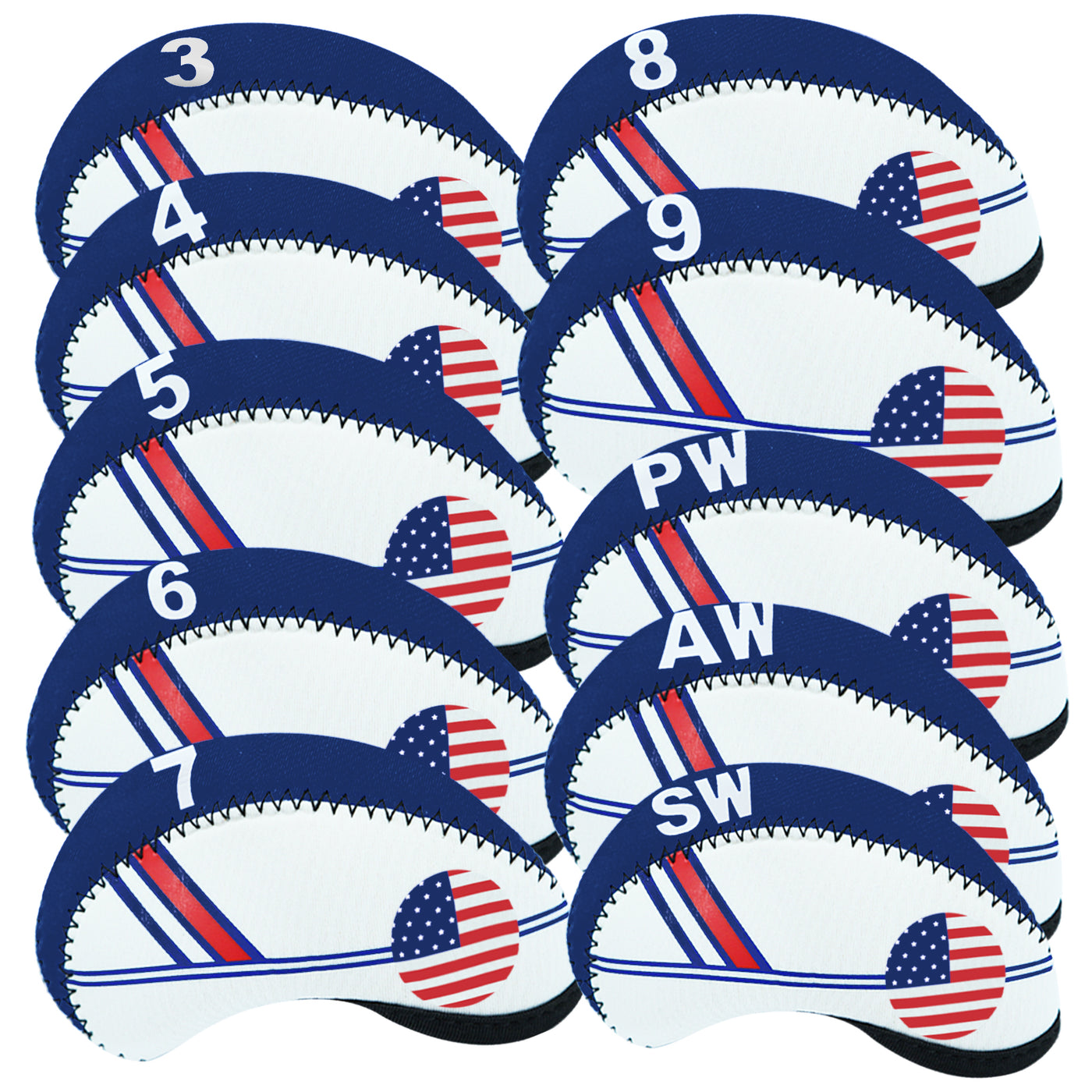 Golf Iron Covers Set Neoprene Club Headcover USA Flag Value 10 Pack