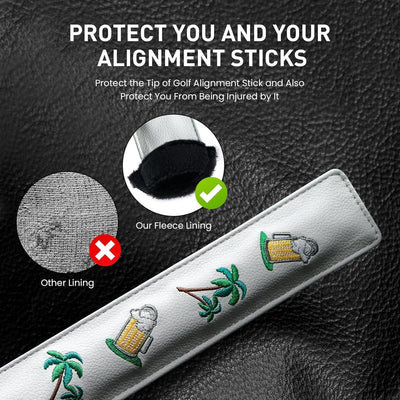 Golf Alignment Stick Cover Rods Holder Case Leather Palm Tree Beer 1 Pack