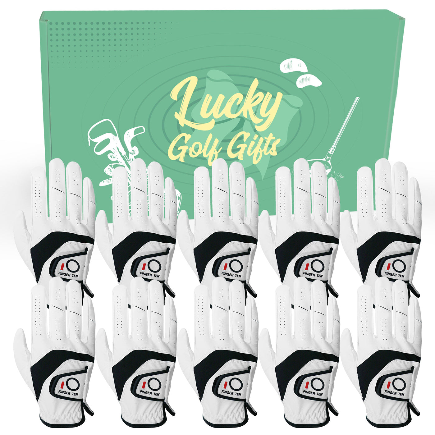 Men's Golf Gloves Leather All Weather Grip 10 Pack with Gift Box