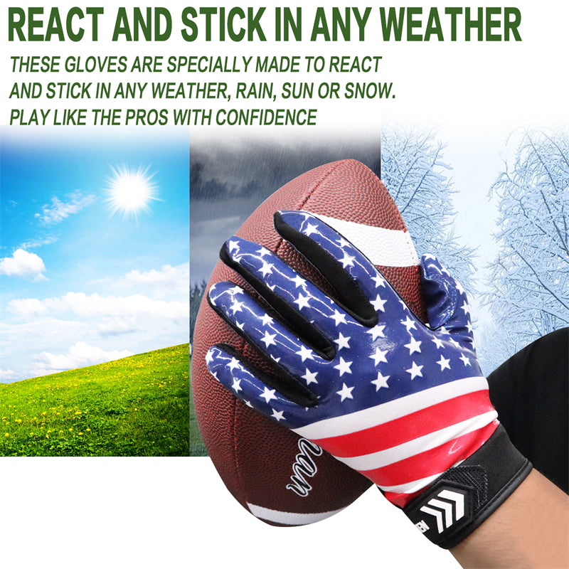 Alytree Football Gloves For Man, No-Slip Wide Receiver Glove Enhanced Performance Silicone Gloves Adjustable Super Sticky For Adults Blue Black
