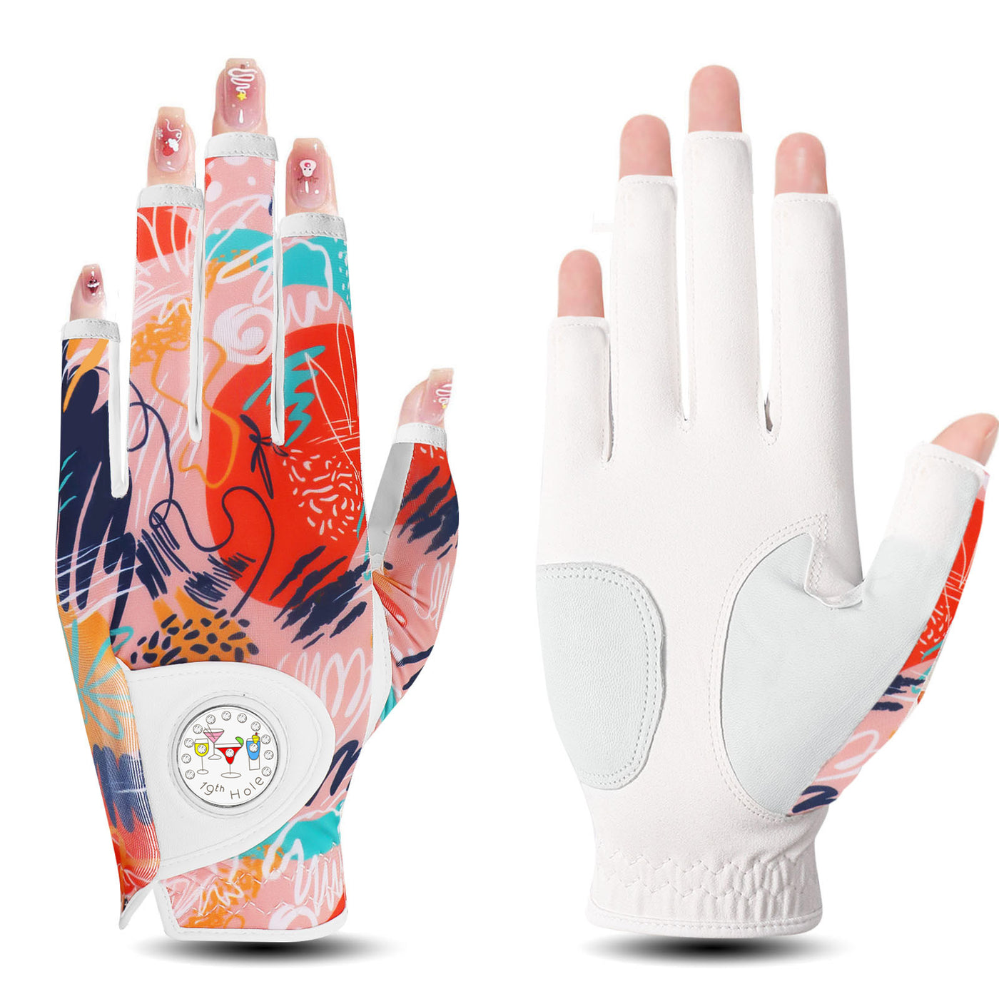 handschuhe damen halbfinger 1 Pack Golfhandschuhe Damen Orange Halbfinger Leder mit Ballmarker – FINGER TEN