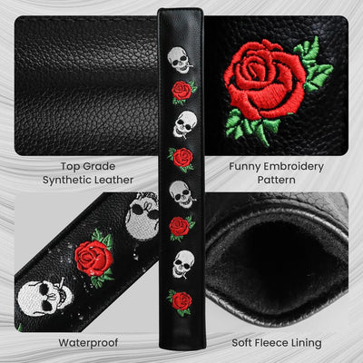 Golf Alignment Stick Cover Rods Holder Case Leather Skull Rose 1 Pack