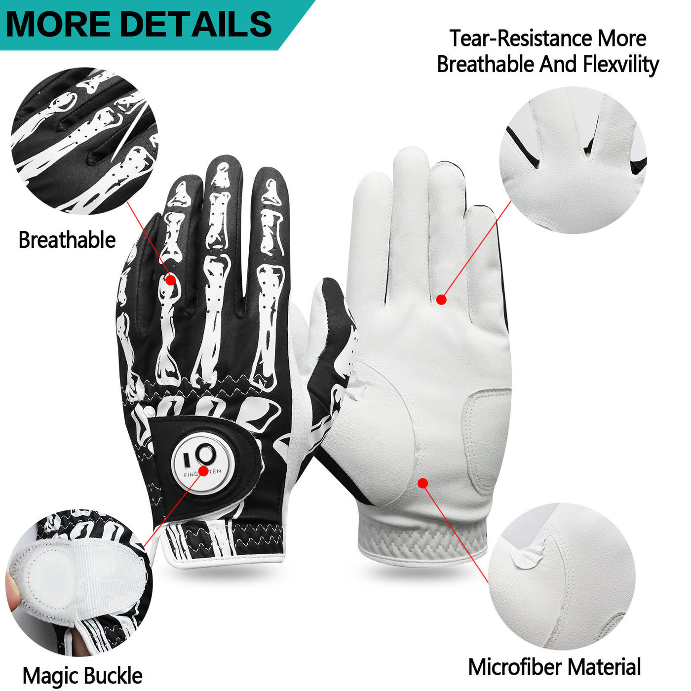 Golf Gloves Men Printed with Ball Marker 2 Pack