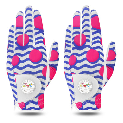 Lot de 2 gants de golf pour femme avec marqueur de balle imprimé en couleur