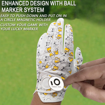 Golf Gloves Men Printed with Ball Marker 2 Pack