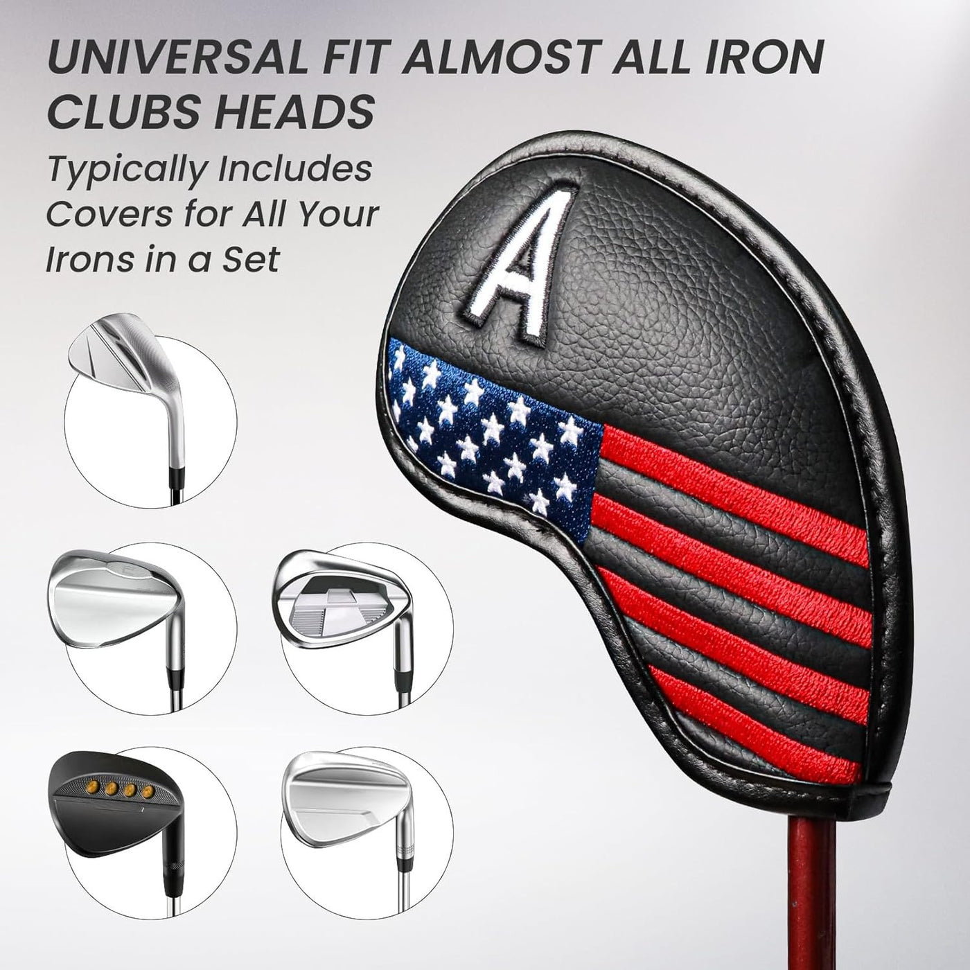 Golf Iron Head Covers Value 12 Piece Set USA Flag Universal Fit Main Iron Clubs