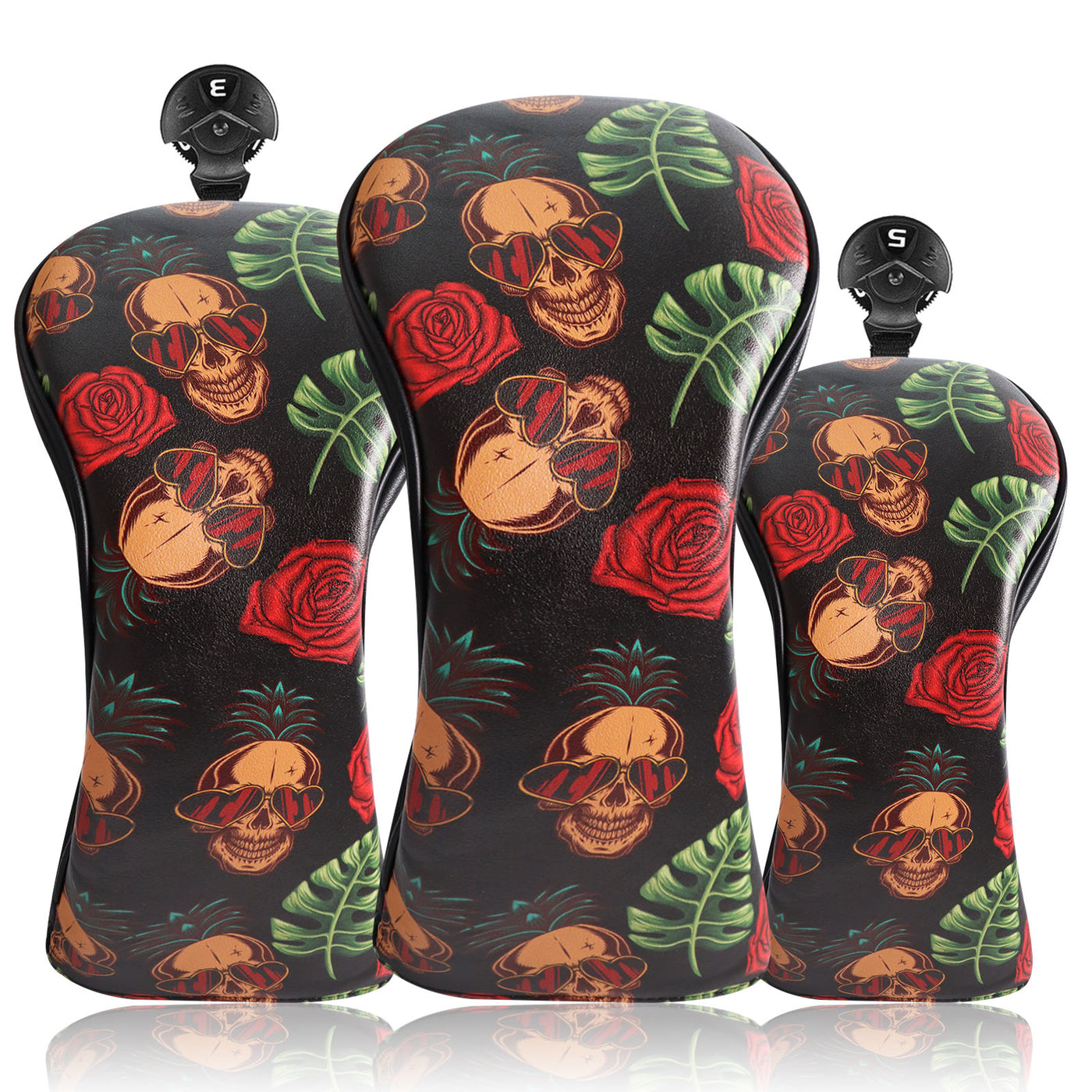 Golf Head Covers Woods Skull Rose 3 Pack