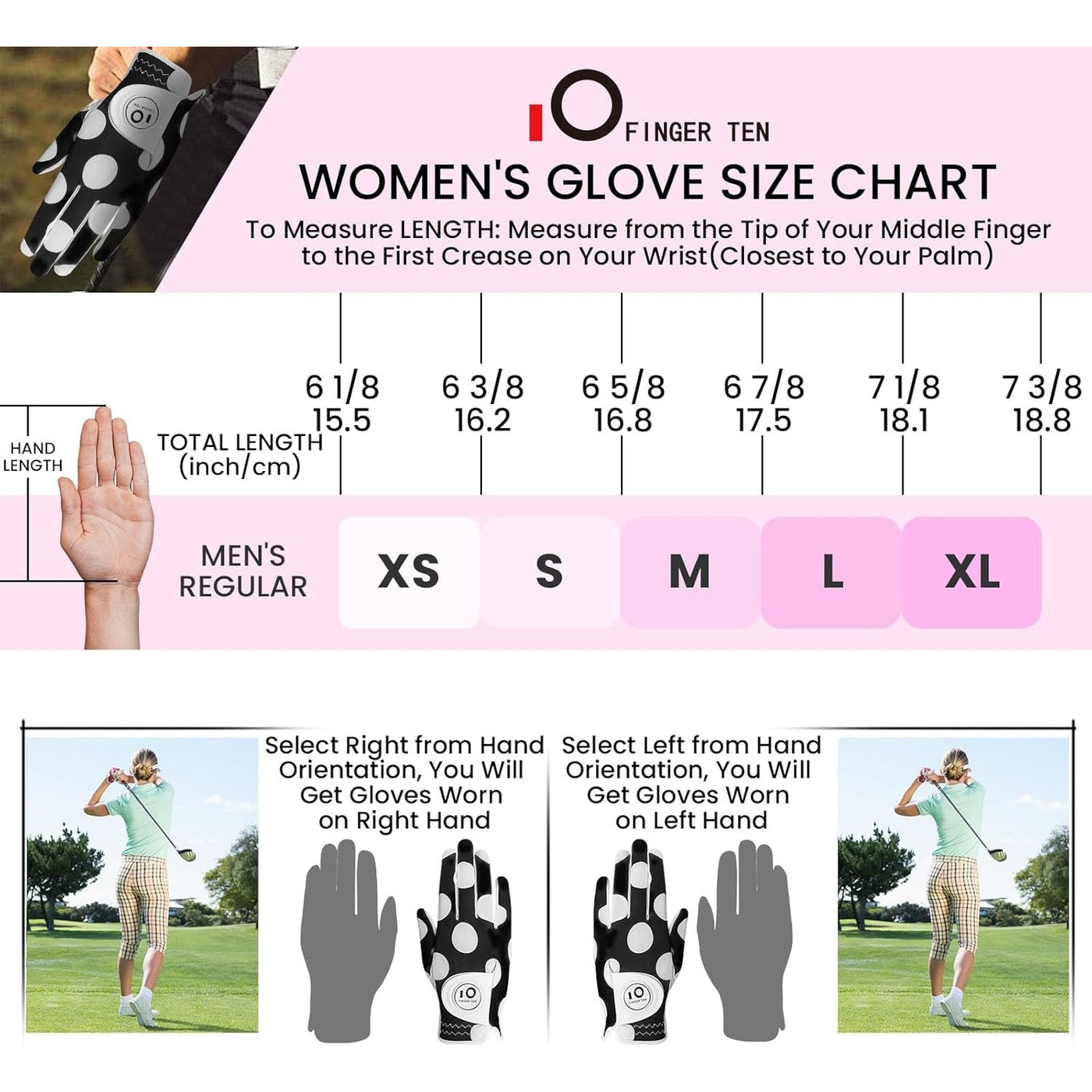 Golf Gloves Women Mod Dot Full Finger 1 Pack