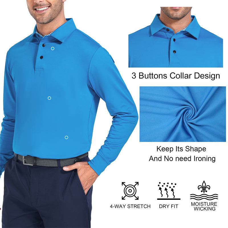 Performance Fit Long Sleeve Golf Shirt Men Navy Blue