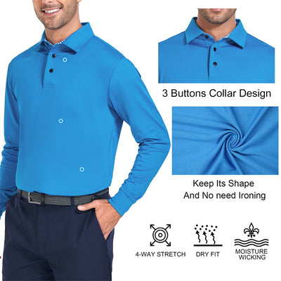 Polo de golf à manches longues Performance Fit pour homme, noir 