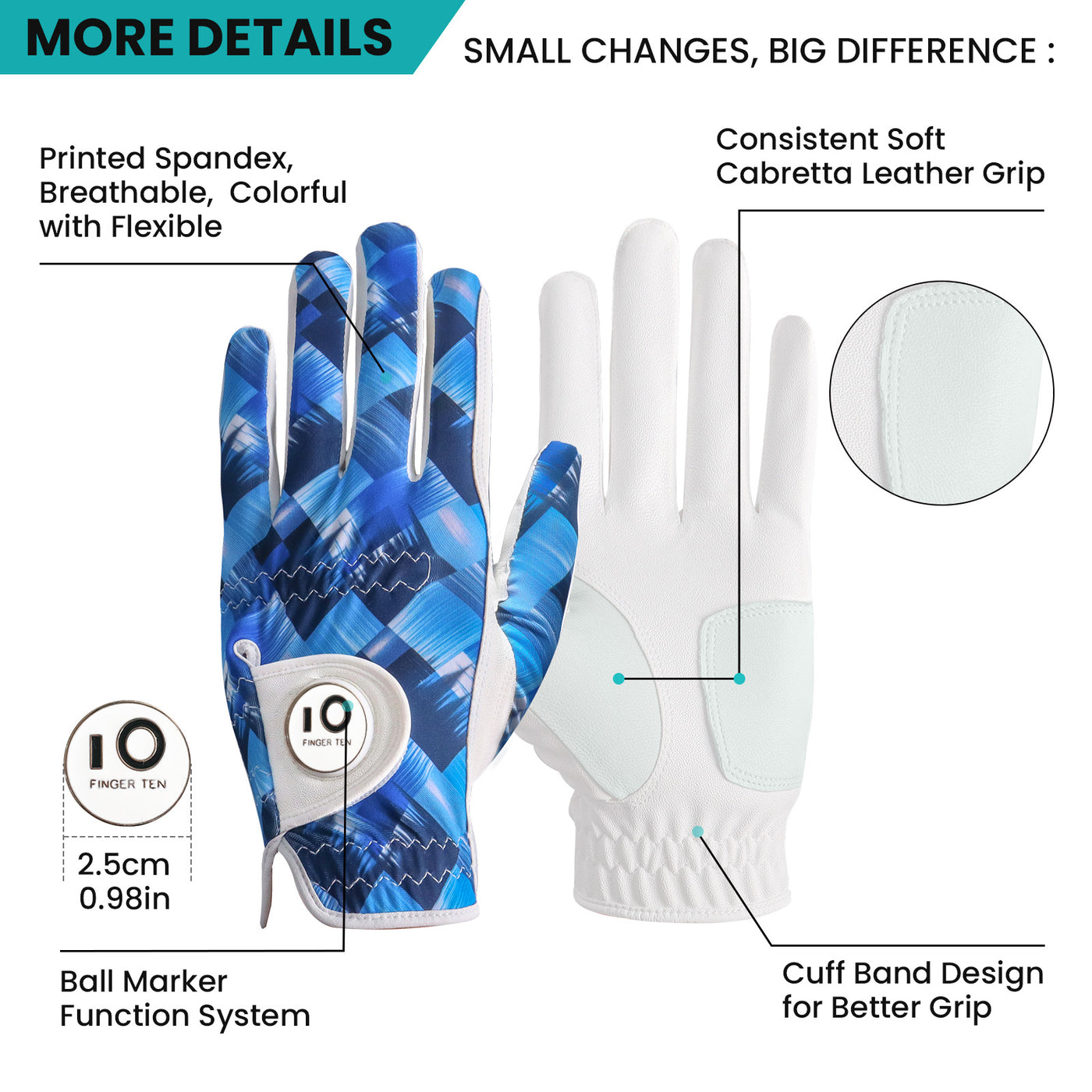 Men's Golf Gloves Blue Diamond All Weather Grip Value 2 Pack