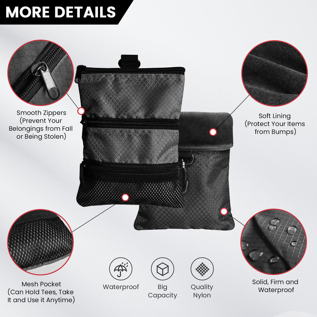 Golf valuables Pouch, Zipper Golf Ball Bag with 3 Pockets – FINGER TEN