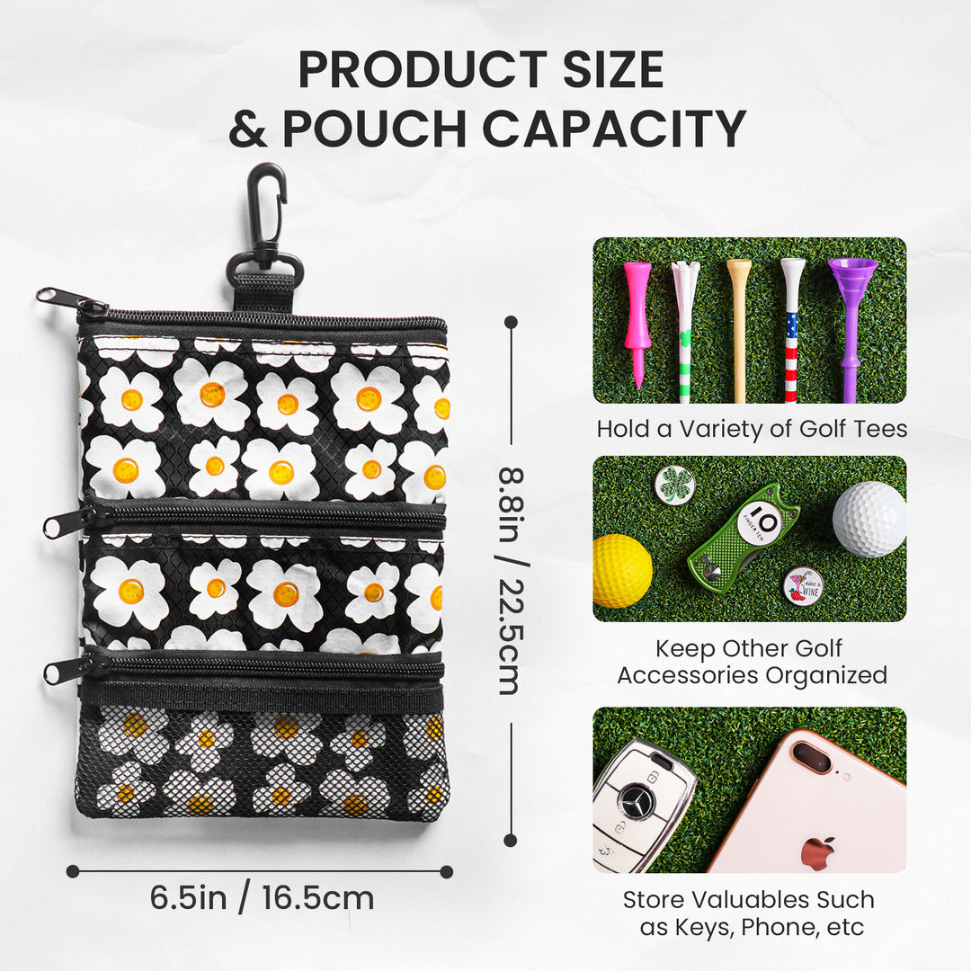 Golf valuables Pouch, Zipper Golf Ball Bag with 3 Pockets – FINGER TEN