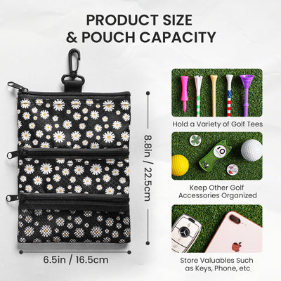 Golf valuables Pouch, Zipper Golf Ball Bag with 3 Pockets