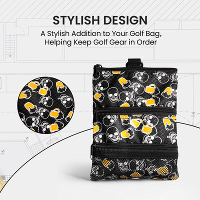 Golf valuables Pouch, Zipper Golf Ball Bag with 3 Pockets