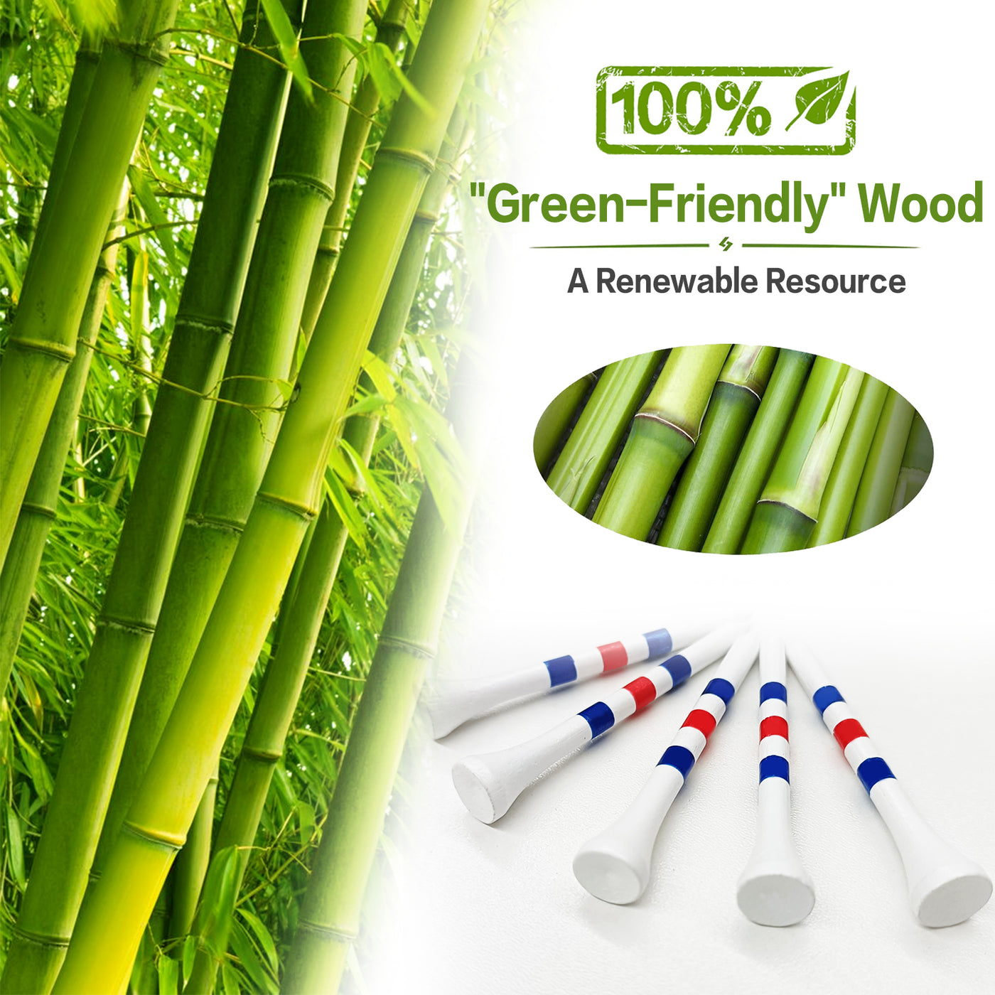 Golf Tees Wood 3 1/4 2 3/4 Inch Wooden Bamboo 120 Count