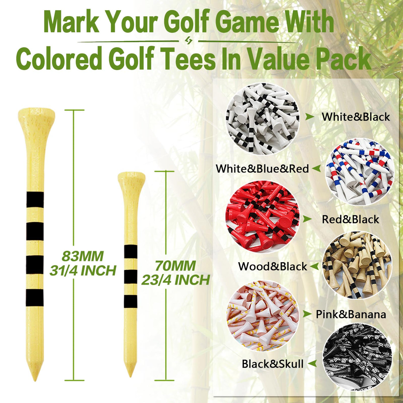 Golf Tees Wood 3 1/4 2 3/4 Inch Wooden Bamboo 120 Count