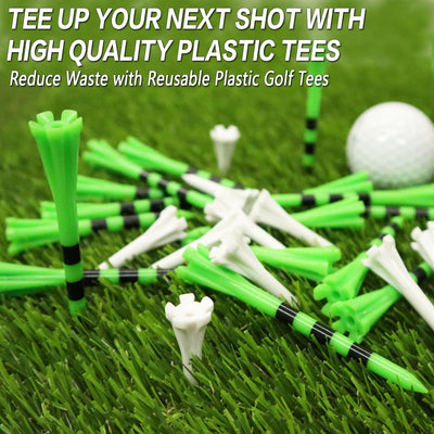 Lot de 100 tees de golf en plastique incassables, 80 tees de driver avec 20 tees de fer mixtes 