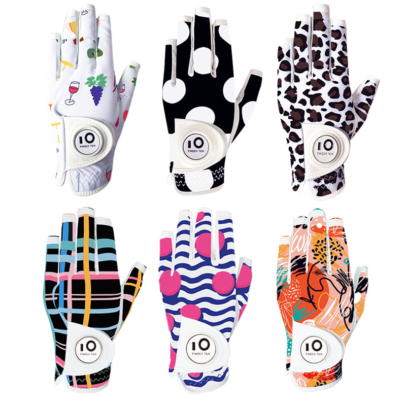 1 Pack Golf Gloves Women Half Finger Leather with Ball Marker