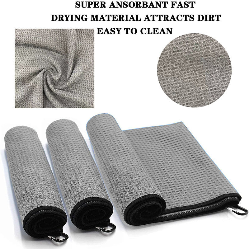 3 Pack Golf Towels with Clip for Golf Bags 16X16 Inch