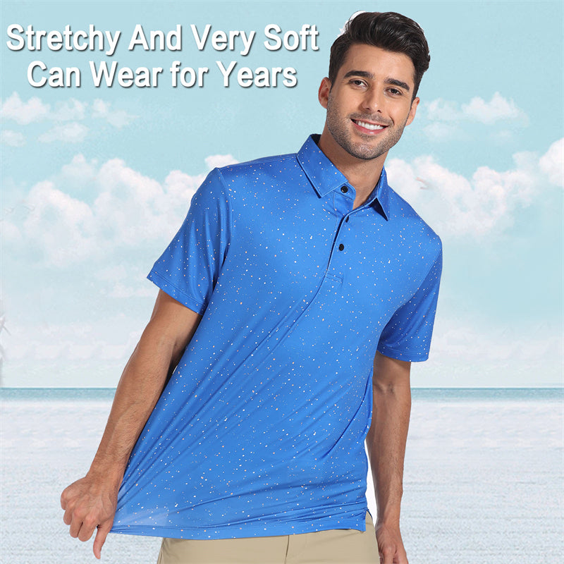 New Print Short Sleeve Golf Shirt Men Blue