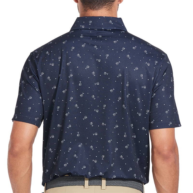 New Print Short Sleeve Golf Shirt Men Blue