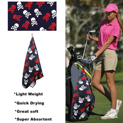 Serviette de golf imprimée 14 x 42 pouces avec clip à œillets, 1 paquet, neuf et vin 