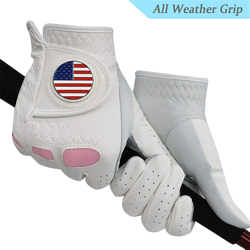 Lot de 2 gants de golf pour femme avec marqueur de balle 